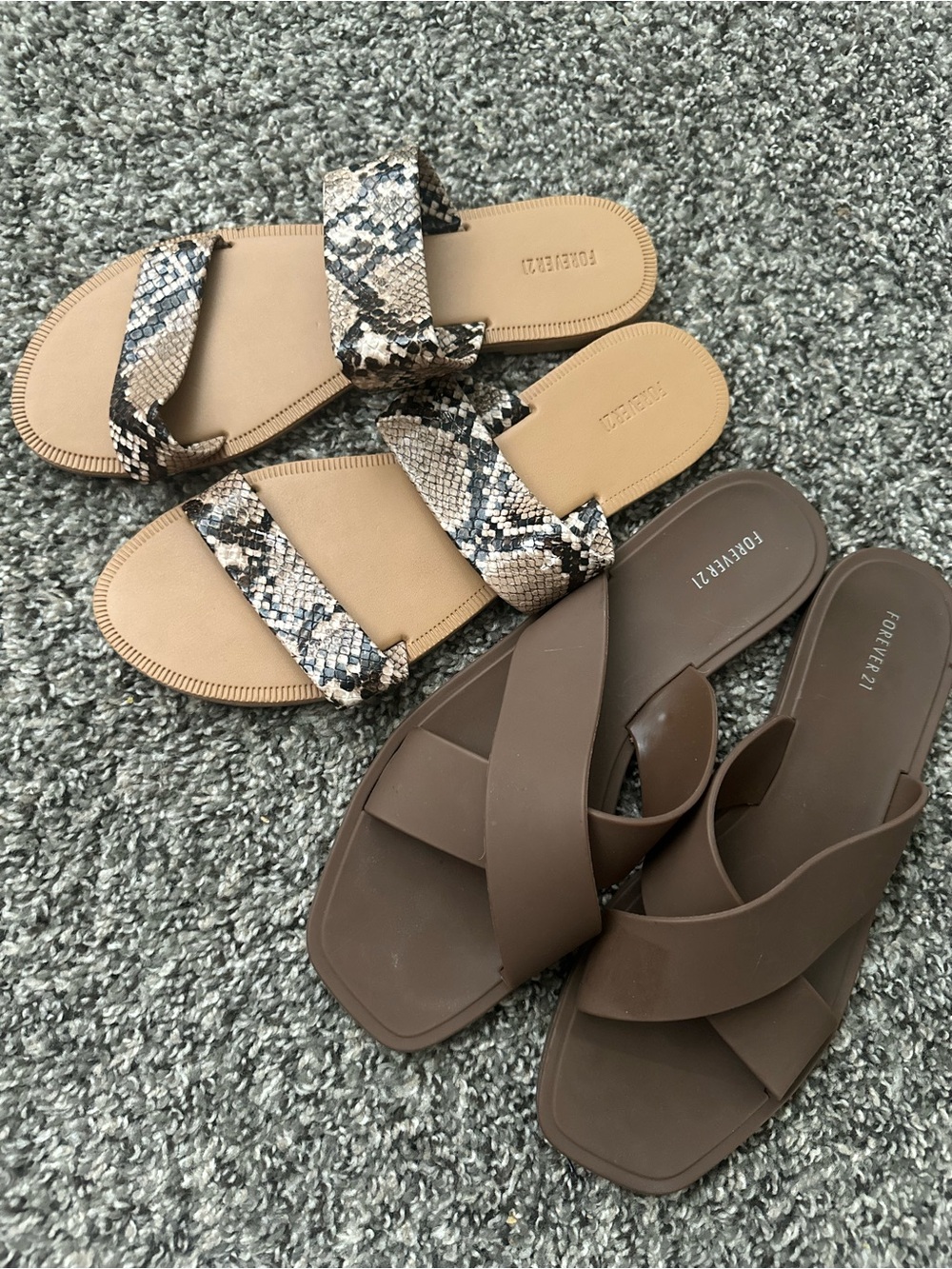 Forever 21 Brown & Snakeskin Slip-On Women's Sandals